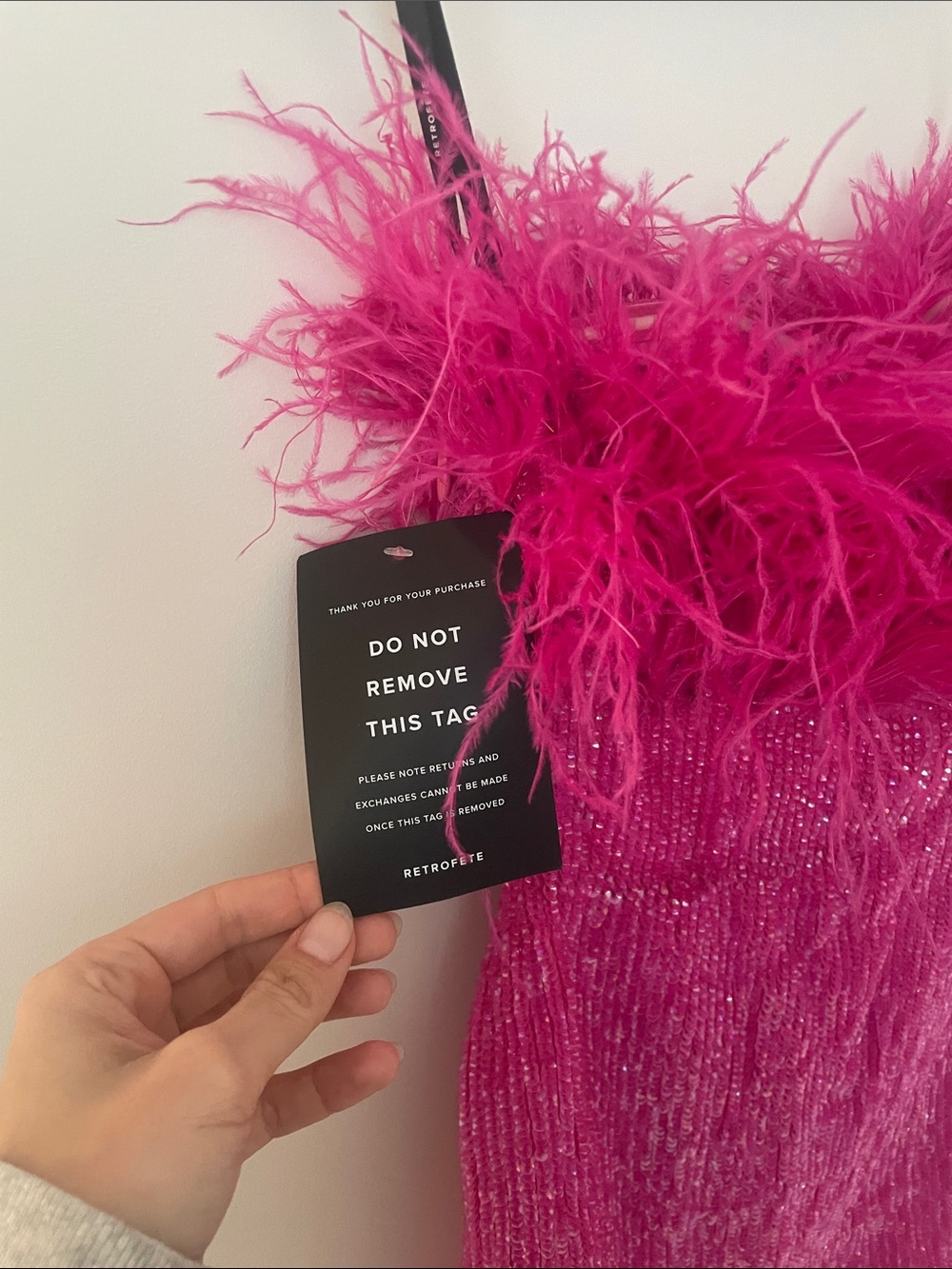 Retrofete Fuchsia Feather-Trim Mini Dress - Picture 3 of 6